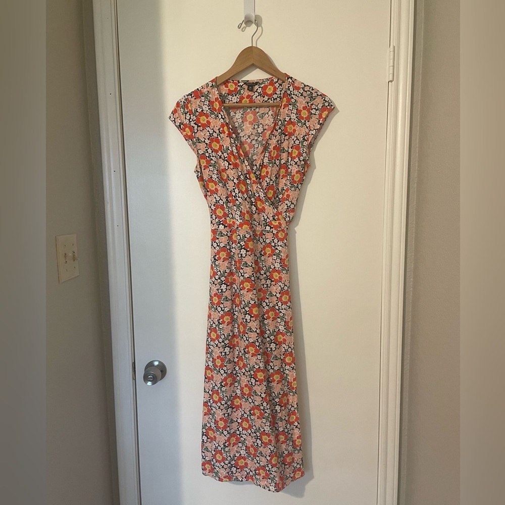 Jcrew Mercantile Red/Pink Floral Midi Wrap Dress, XS